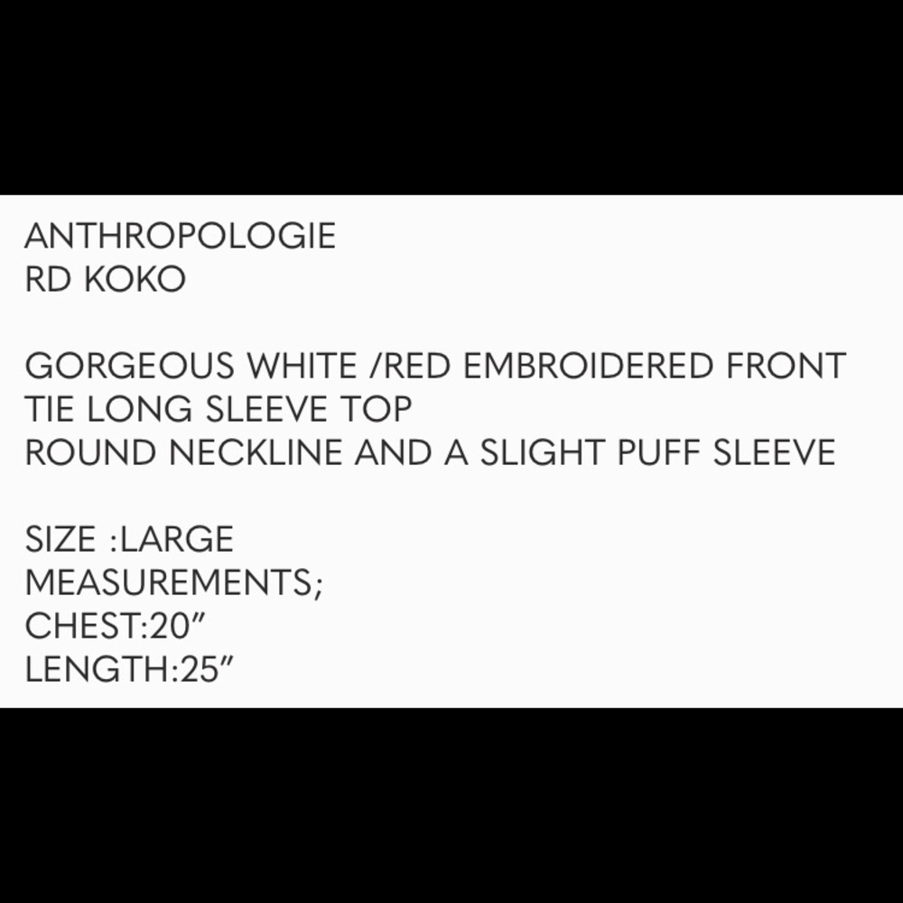 NWT ANTHRO/ RD & KOKO FROMY TIE WHITE EMBROIDERED TOP - Picture 10 of 10